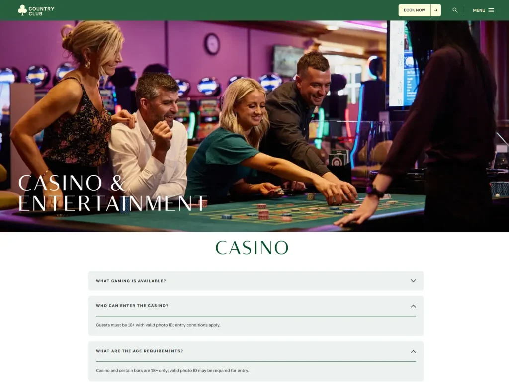 Country Club Tasmania visitor information showing casino entry and first-visit guidance