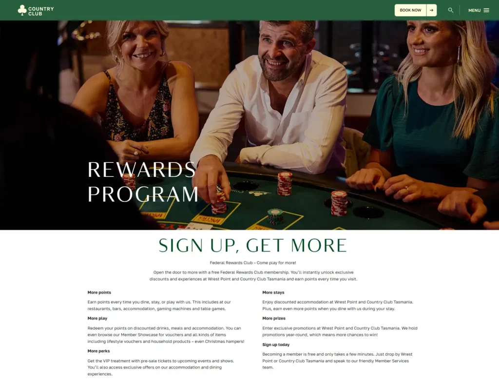 Official Federal Rewards page showing free membership and benefit categories