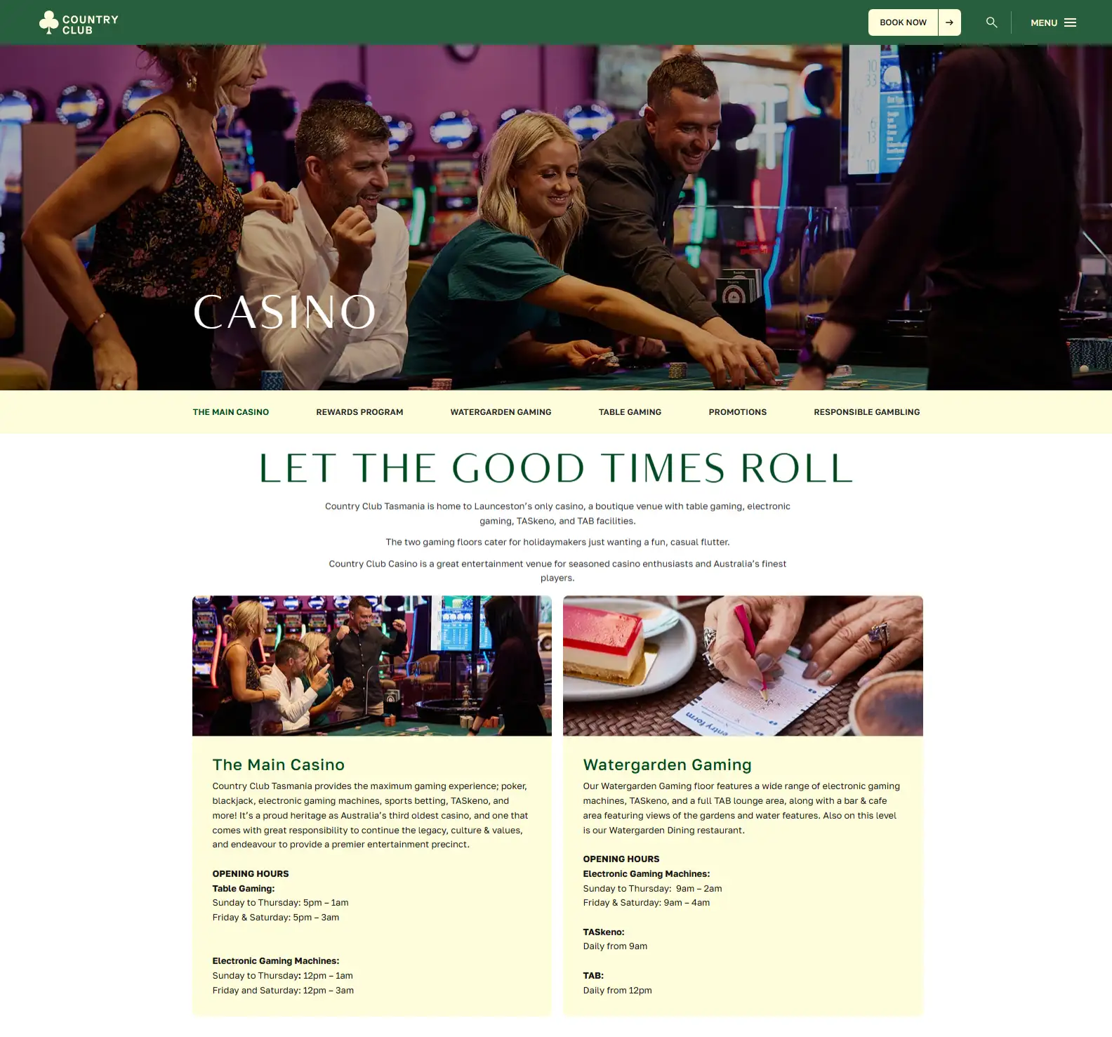 Official Launceston Casino page for the physical Country Club Casino in Tasmania